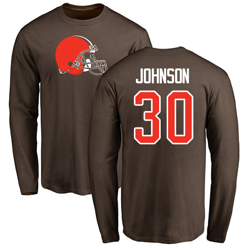 Men Cleveland Browns D Ernest Johnson Brown Jersey #30 NFL Football Name and Number Logo Long Sleeve T Shirt